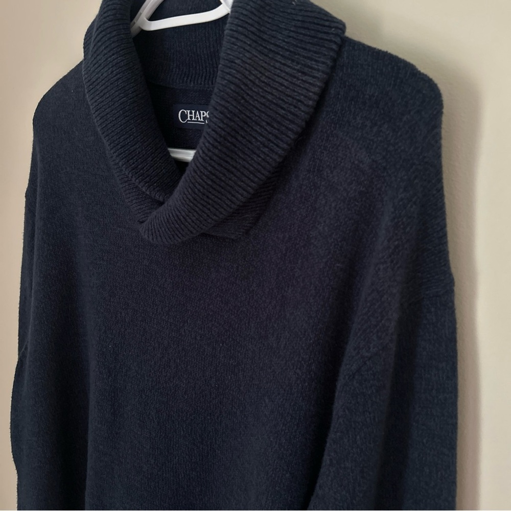Chaps Navy‎ Blue 100% size large Sweater With Brown Elbow Pads - Picture 5 of 6